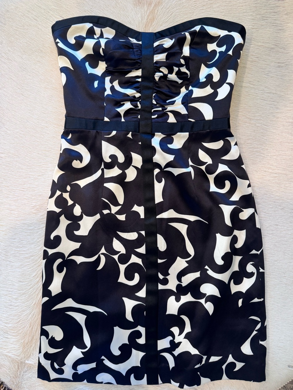 Milly of New York 100% Silk Strapless Black & Cream Dress Size 4 - Picture 8 of 15